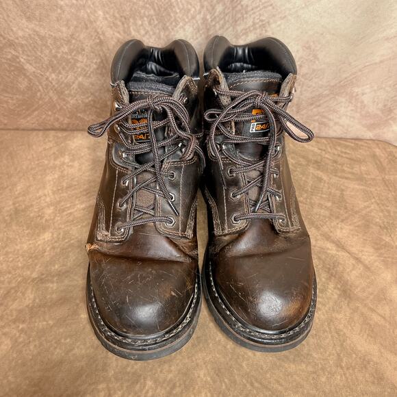 Timberland Pro Ankle Lace Up Boot Soft Toe Dark Brown Lug Sole Tread Distressed main image 4